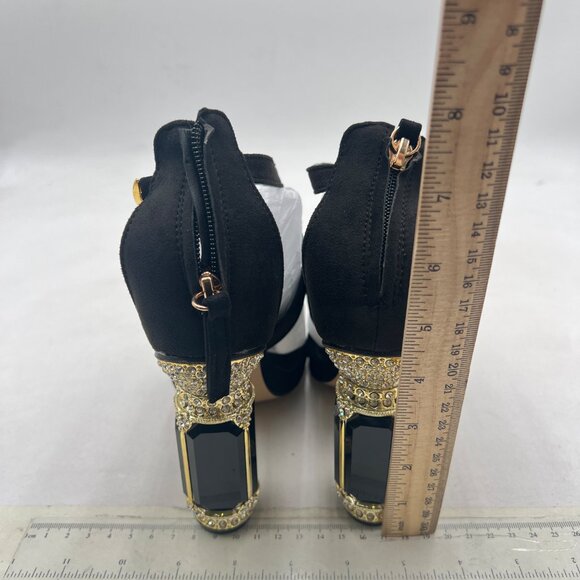 FSJ Gold S Open Toe Stylish Sandals Ankle Strap Crystal Heels Wedding Party Shoe - Picture 5 of 8